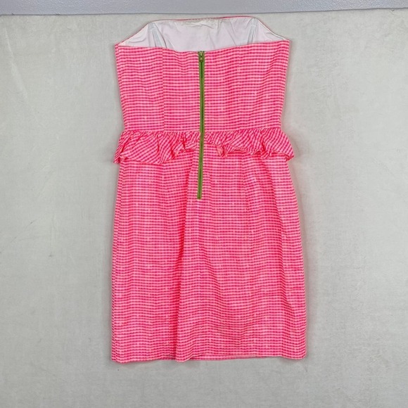 Lilly Pulitzer - Hot Pink Gingham Strapless Bodycon Dress w/ Ruffles Size 0 - Picture 14 of 14